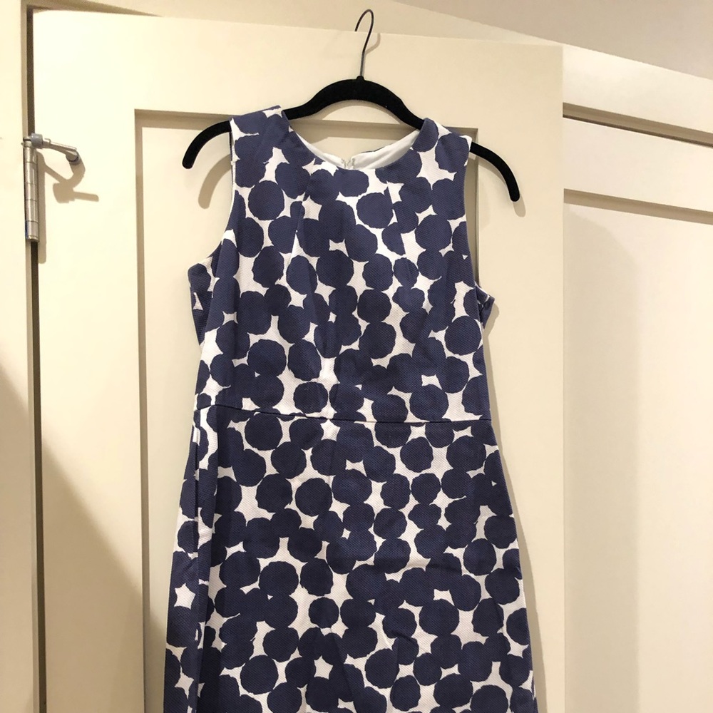 Anne Klein Navy Blue and White Polka Dot Sleeveless Midi Dress